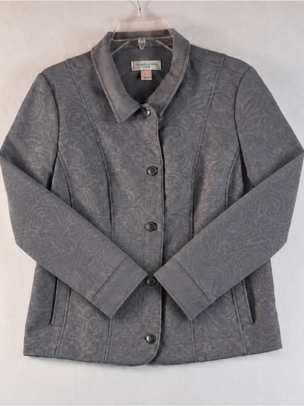 Christopher & Banks Petite L Gray Swirl Pattern Button Front Jacket